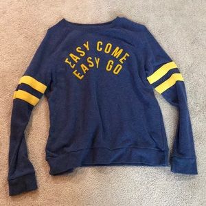 blue and yellow graphic sweatshirt